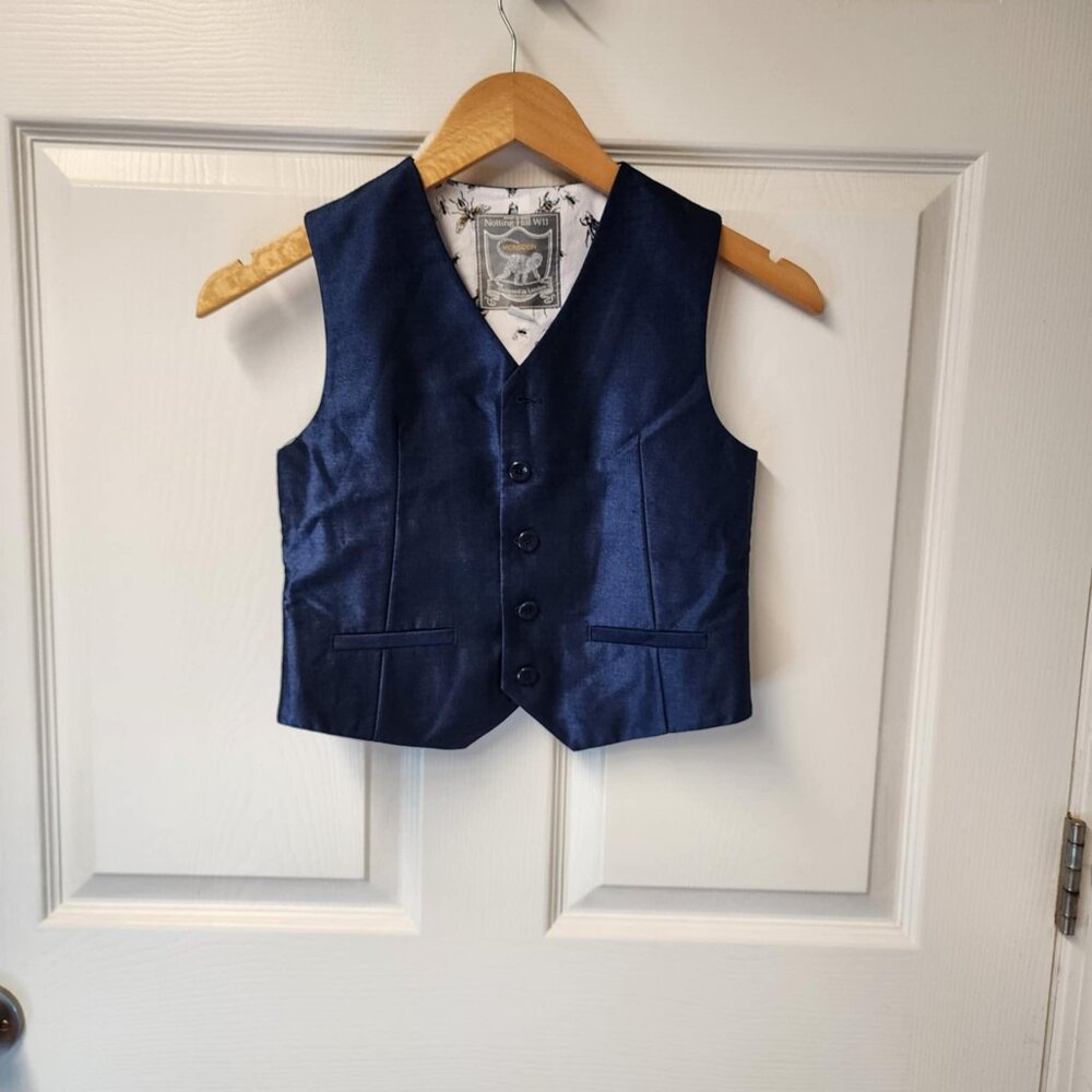 Monsoon Notting Hill W11 Navy Blue suit vest waistcoat youth boys size 9 formal